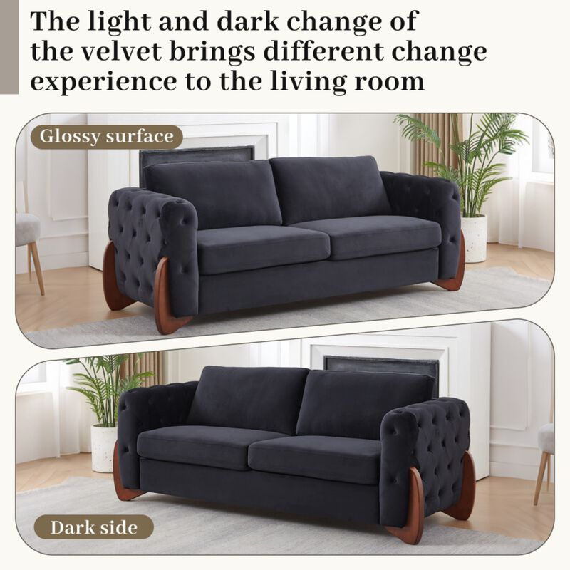 Rodcaf Mid‑Century Modern Button Tufted Velvet 3‑Seat Sofa image number 4
