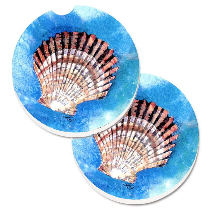 Caroline's Treasures Scallop Sea Shell Set of 2 Cup Holder Car Coasters 8008CARC, 2.56, Multicolor