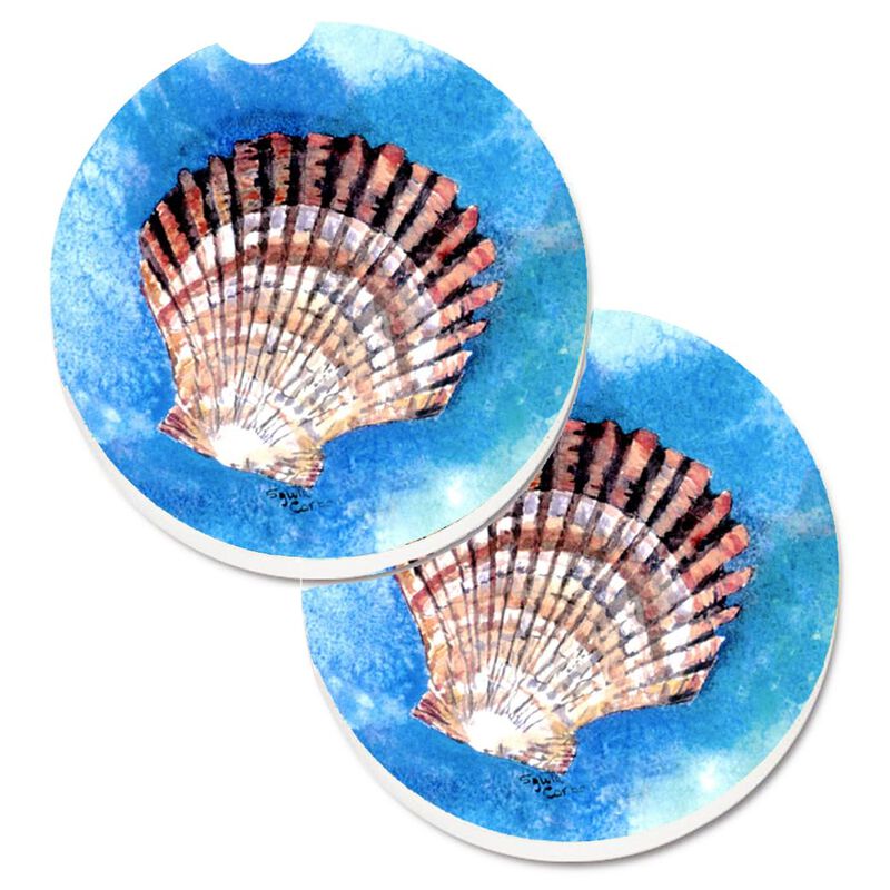 Caroline's Treasures Scallop Sea Shell Set of 2 Cup Holder Car Coasters 8008CARC, 2.56, Multicolor image number 0