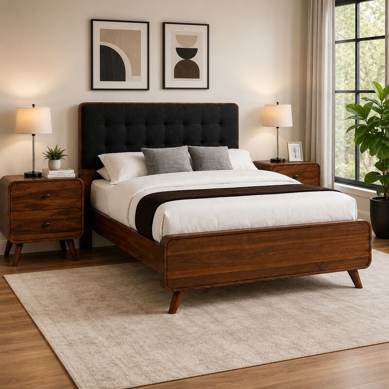 Queen Bedroom Set, Gray, Brown Wood, 3 Piece Set with 2 Nightstands image number 8
