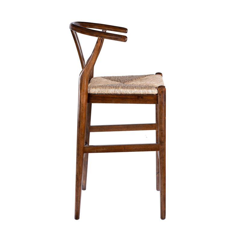 Cera Barstool Chair Set of 2, Handwoven Rope Seat, Cappuccino Brown - Benzara image number 2