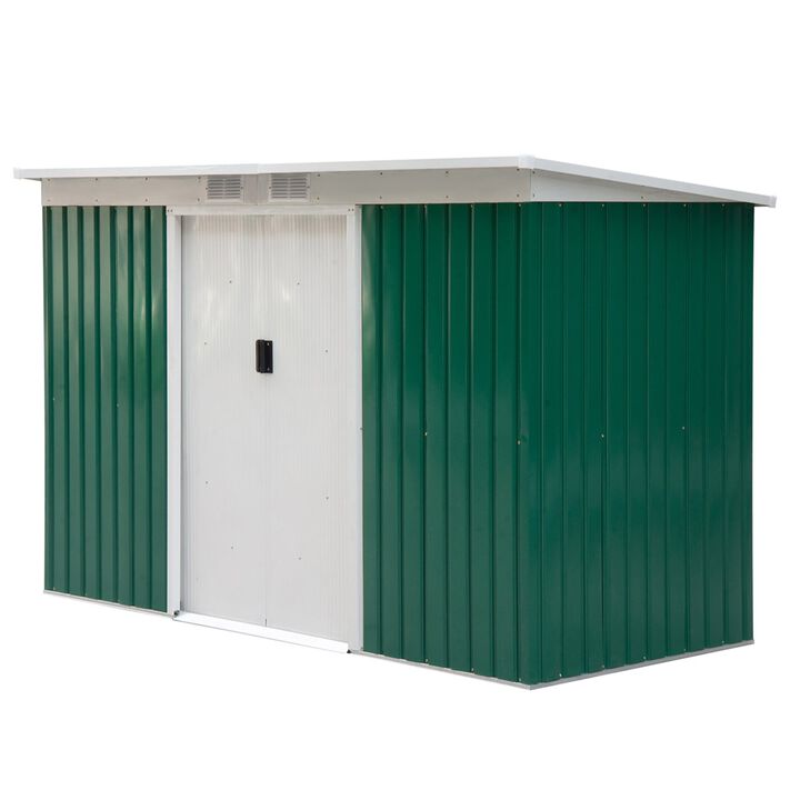 9' x 4.5' x 5.5' Outdoor Rust Resistant Metal Garden Vented Storage Shed Metal Tool Storage House - Green/White