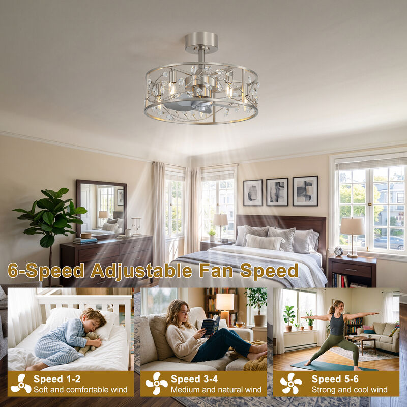 Breezary 20" Crystal Cage Ceiling Fan with Light,5 Blade, 3 Speed , Reversible, Remote Control image number 6