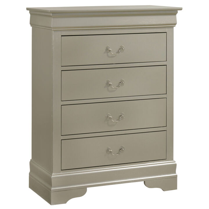 Louis Philippe G3103-BC 4 Drawer Chest, Silver Champagne
