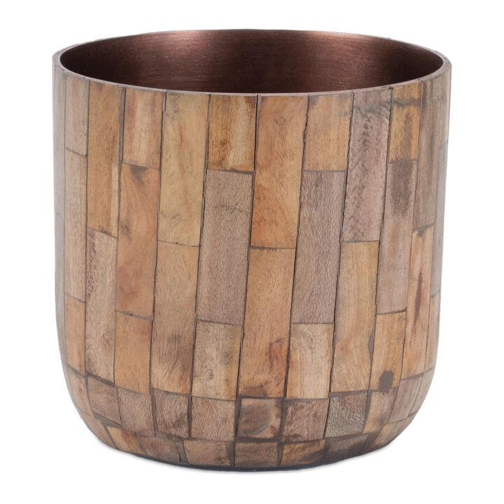 Set of 2 Round Wooden Planters for Indoor or Outdoor Plant Display.
