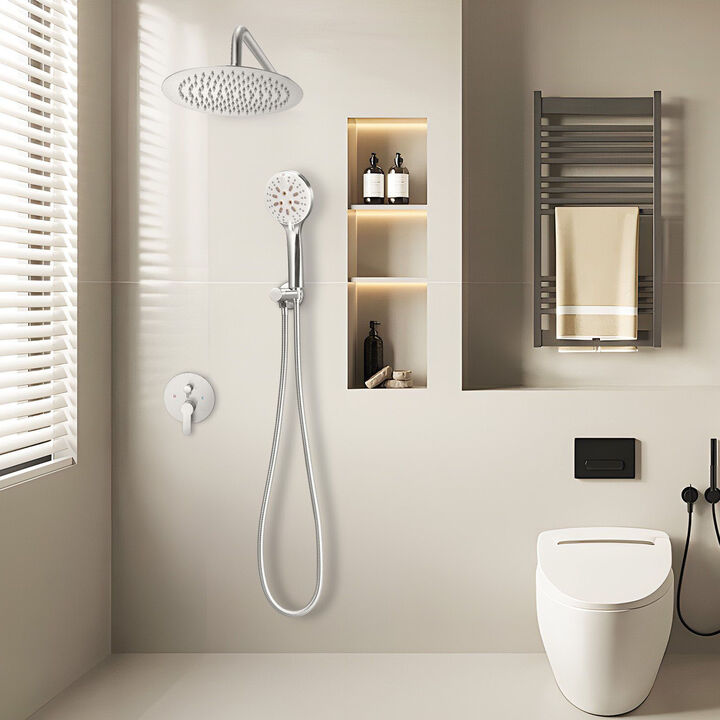 10 Inch Round Rain Shower System Brushed Nickel with Handheld Spray