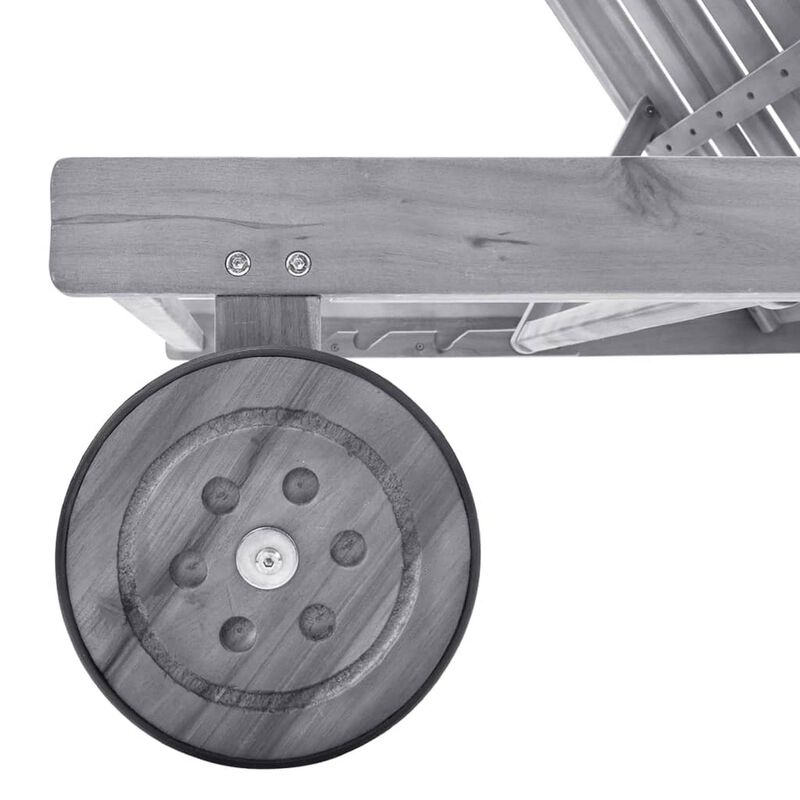 Outdoor Sun Lounger, Gray Acacia Wood, Ivory Fabric Cushion, 78 Inch - Benzara