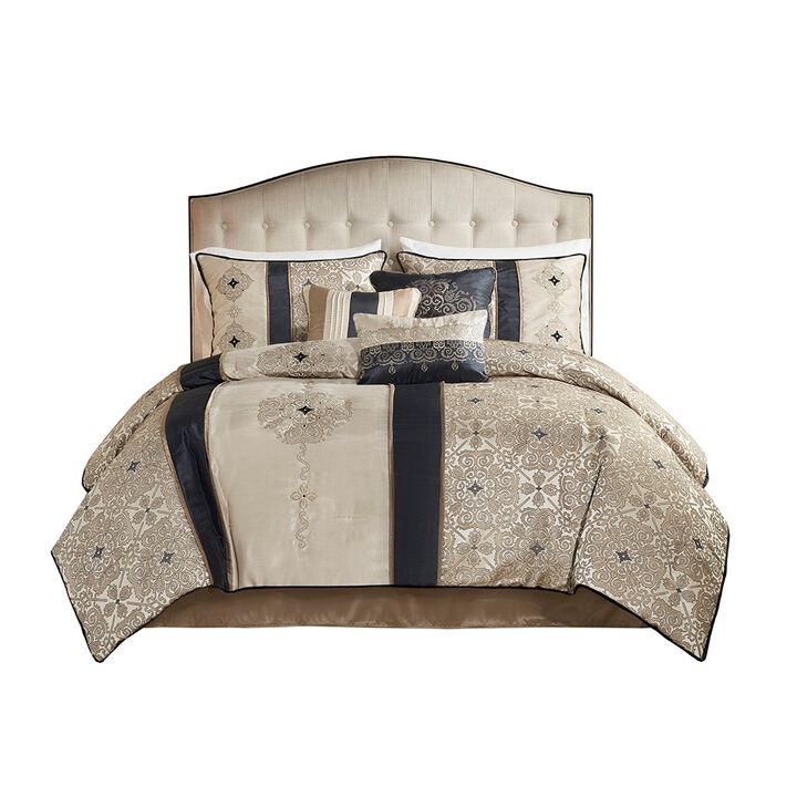 Gracie Mills Kurtis 7-Piece Red Jacquard Comforter Set with Designer Throw Pillows