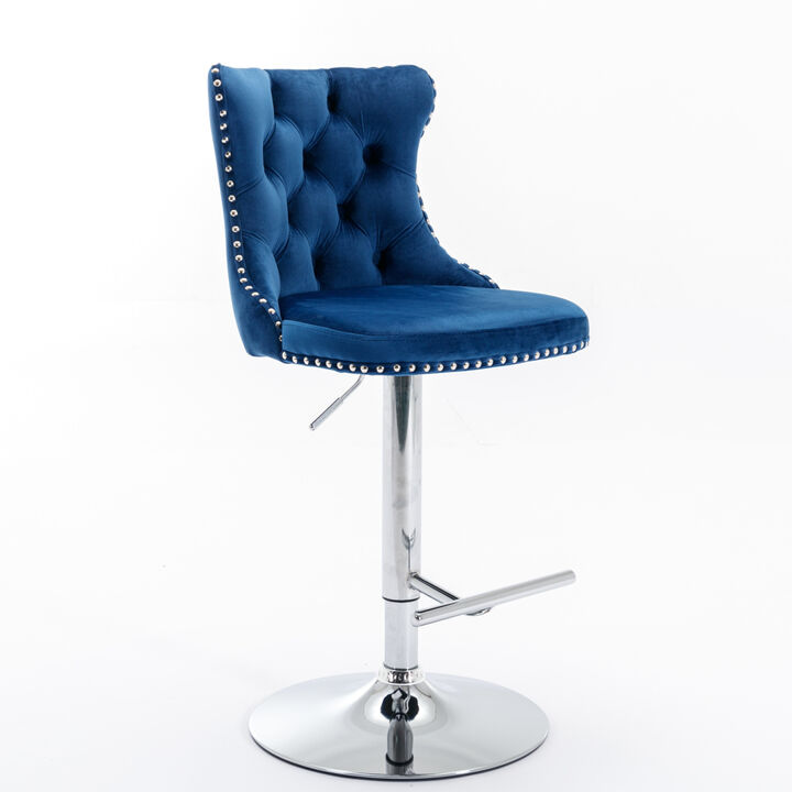 Streamdale Adjustable Swivel Velvet Bar Stools with Backs (Set of 2)