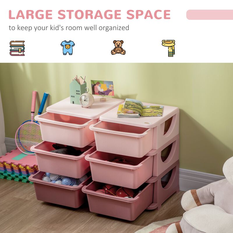 Pink Kids' Organizer: 3-Tier Storage Unit with 6 Plastic Drawers