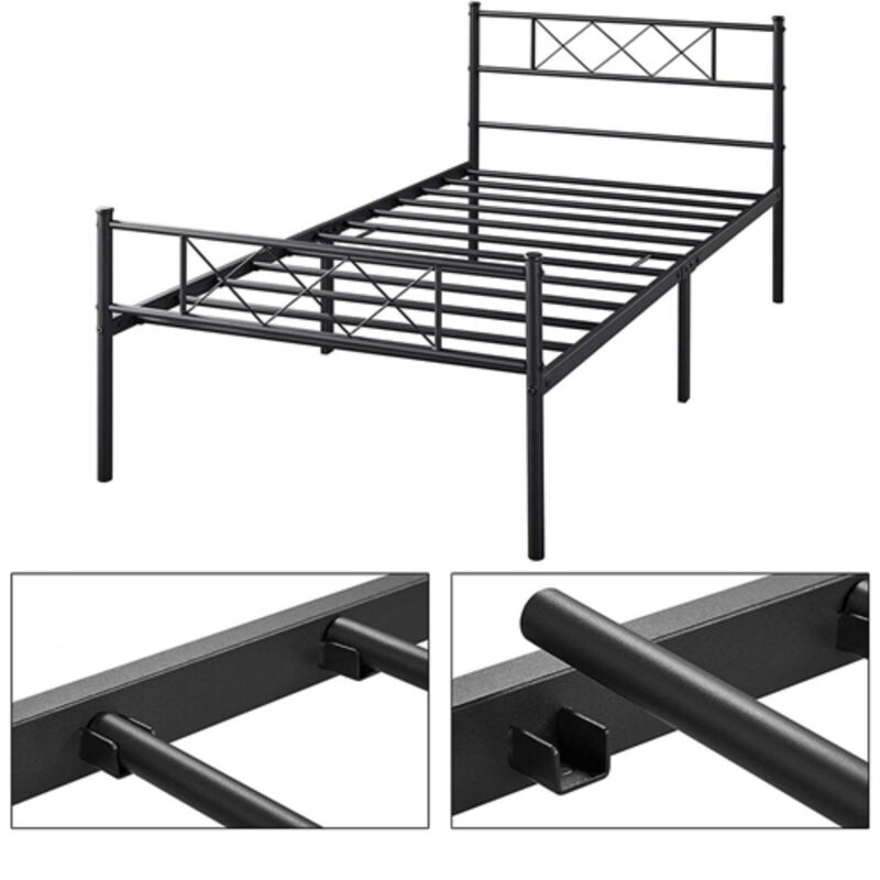 Traditional Powder Coated Slatted Metal Platform Bed for Bedroom Furniture