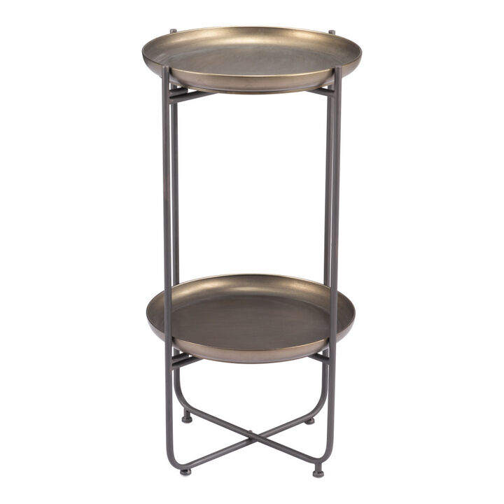 HomeRoots 32" Bronze And Gray Steel Round Pedestal End Table