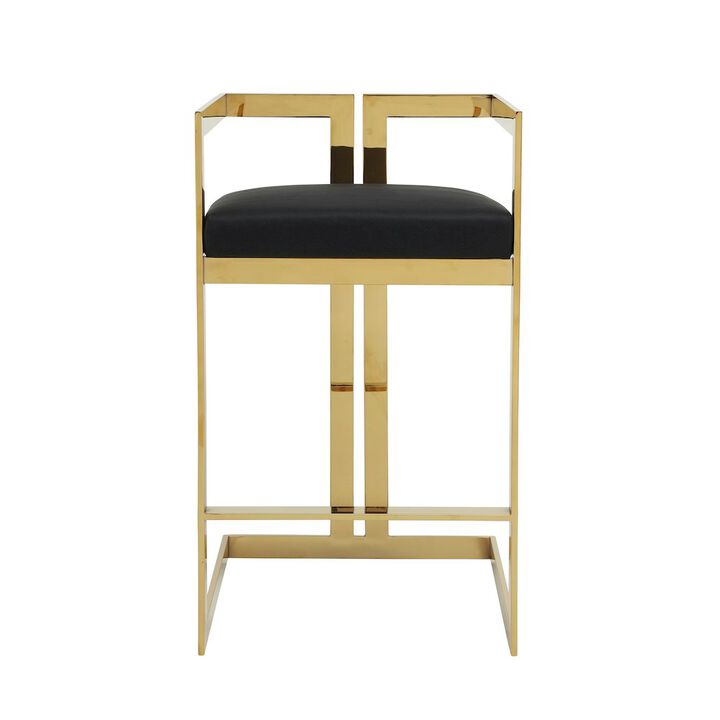 Pangea Home Kenzie Bar Stool Gold/Black Faux Leather