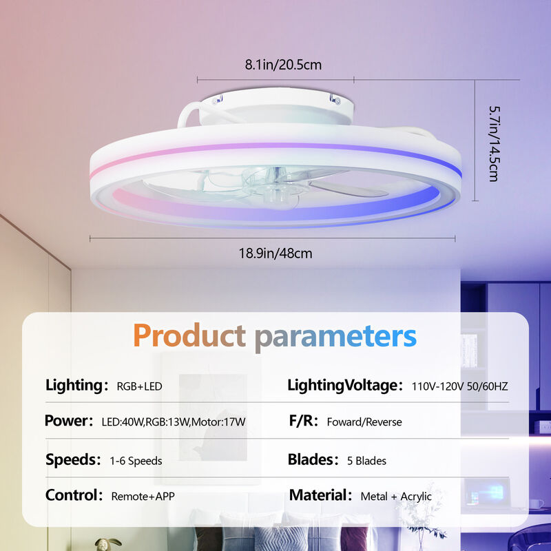ELEMENT ACE Low Profile Flush Mount Bladeless Ceiling Fan with RGB LED Lighting, Smart App & Remote Control, Reversible Motor for Bedroom Low Ceiling Living Spaces image number 2