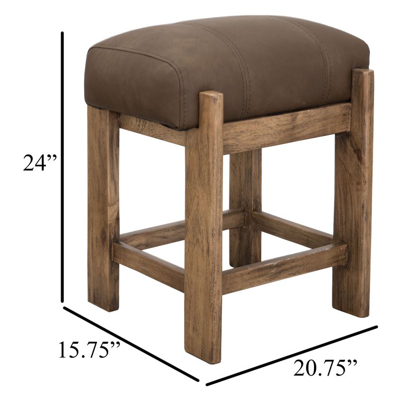 Eray Counter Stool, Almond Barrel Brown, Rustic Dark Faux Leather