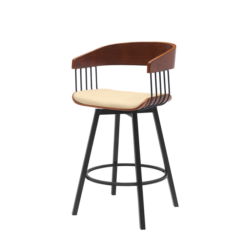 HomeRoots Faux Leather and Metal Counter Stool with Full Back and Armrests image number 4