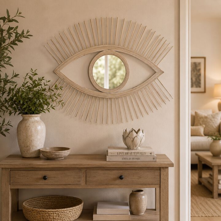Ruhy Decorative Wall-Mounted Mirror with Eye-Shape Design, White Wood