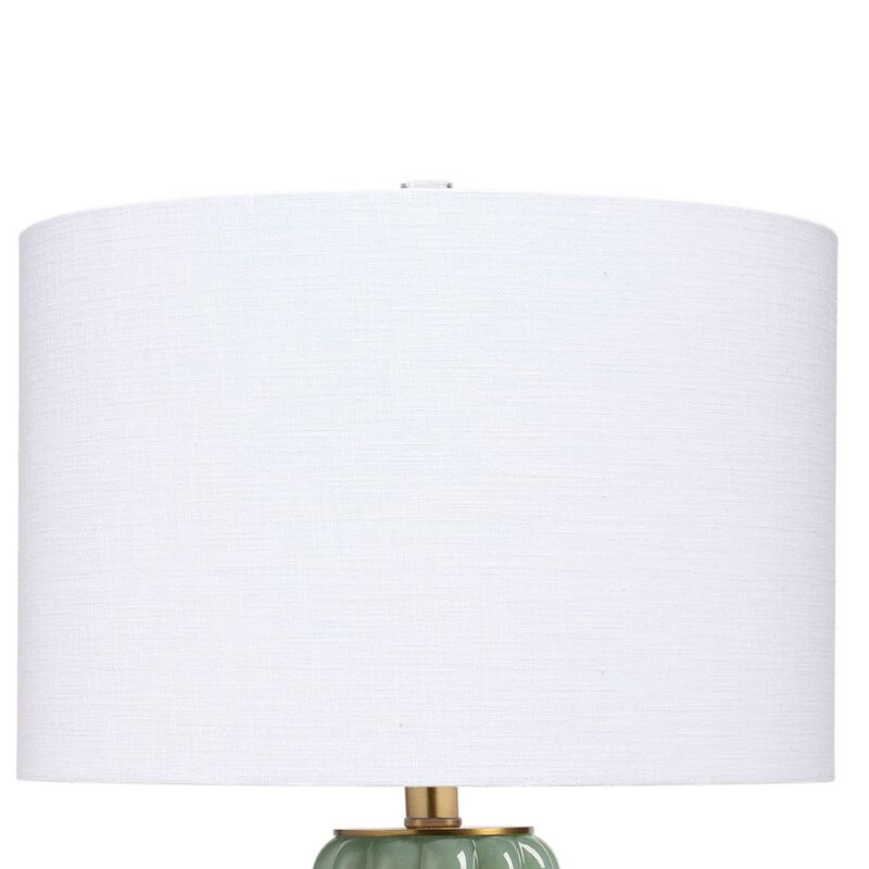 Aggy Accent Table Lamp, White Linen Shade, Green Glass Base 23 Inch
