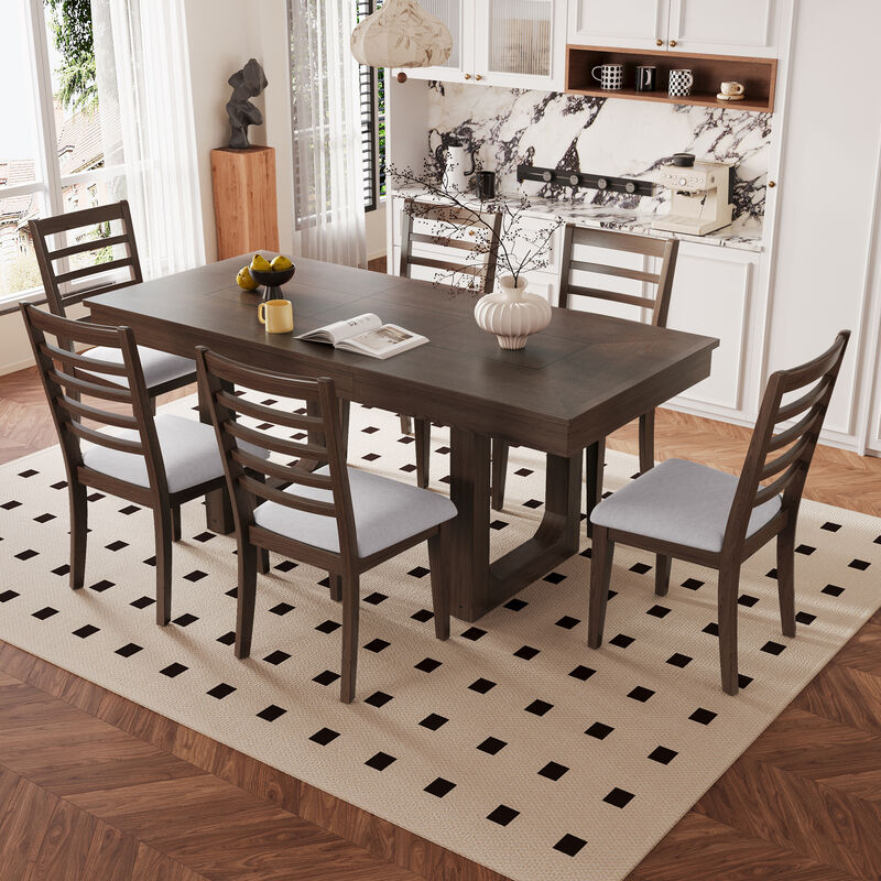 Merax Farmhouse 7-Piece Extendable Dining Set image number 2