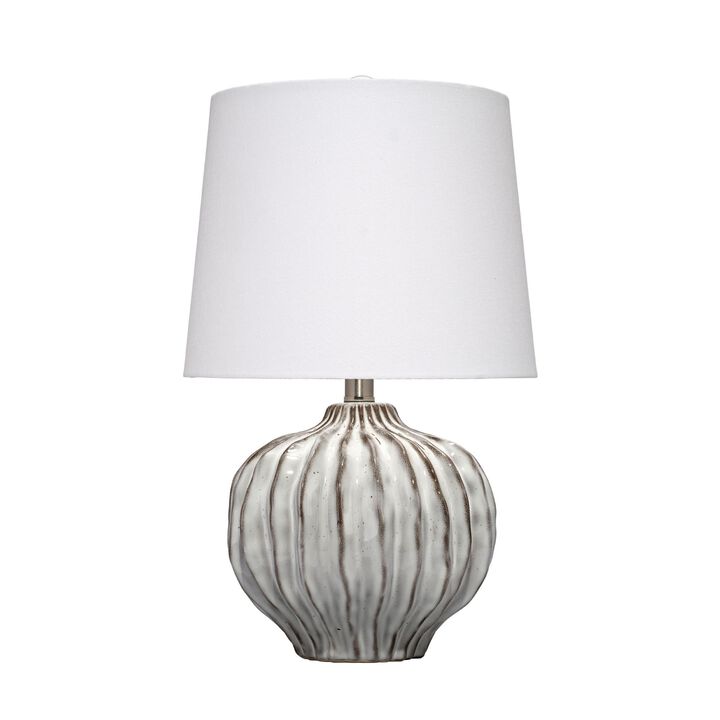 Riz Accent Table Lamp, 20 Inch Ceramic Glaze Gray Silver, White Linen