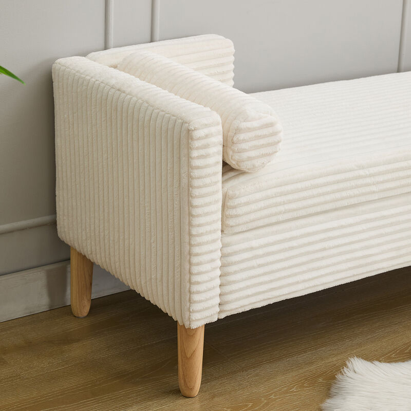 Merax Corduroy Storage Soft Bench with Armrests