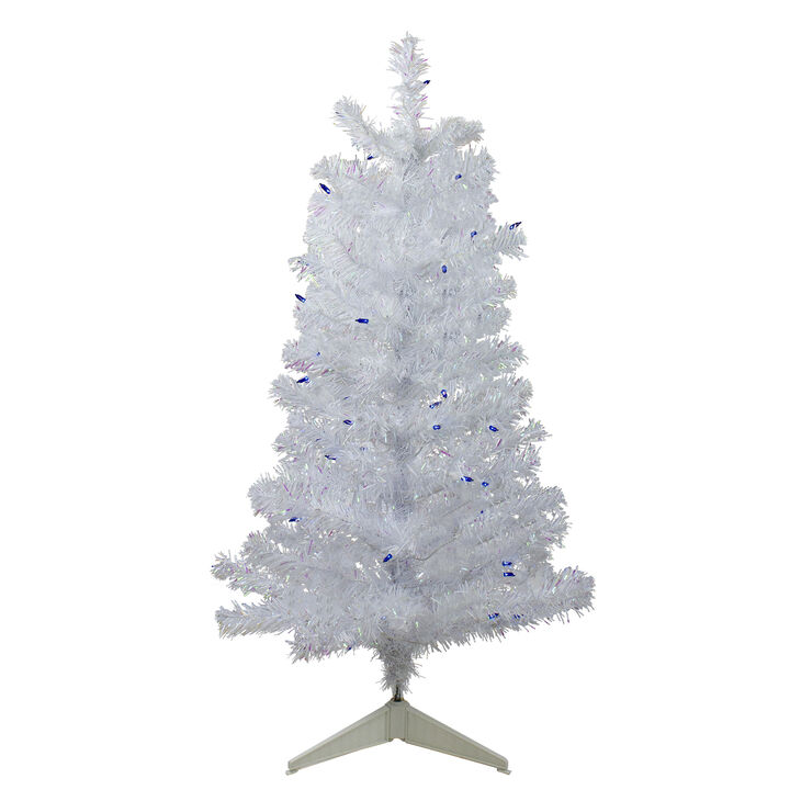 3' Pre-Lit White Medium Pine Artificial Christmas Tree - Blue Lights