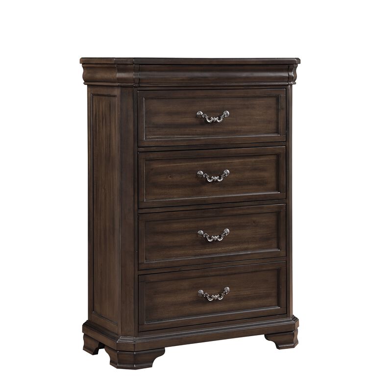 Lynda Tall Dresser Chest, 4 Drawers, Walnut Brown Solid Acacia Wood - Benzara