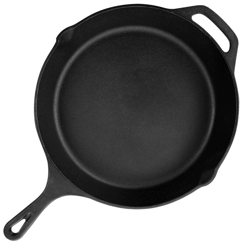 MegaChef 12 Inch Round Preseasoned Cast Iron Frying Pan in Black