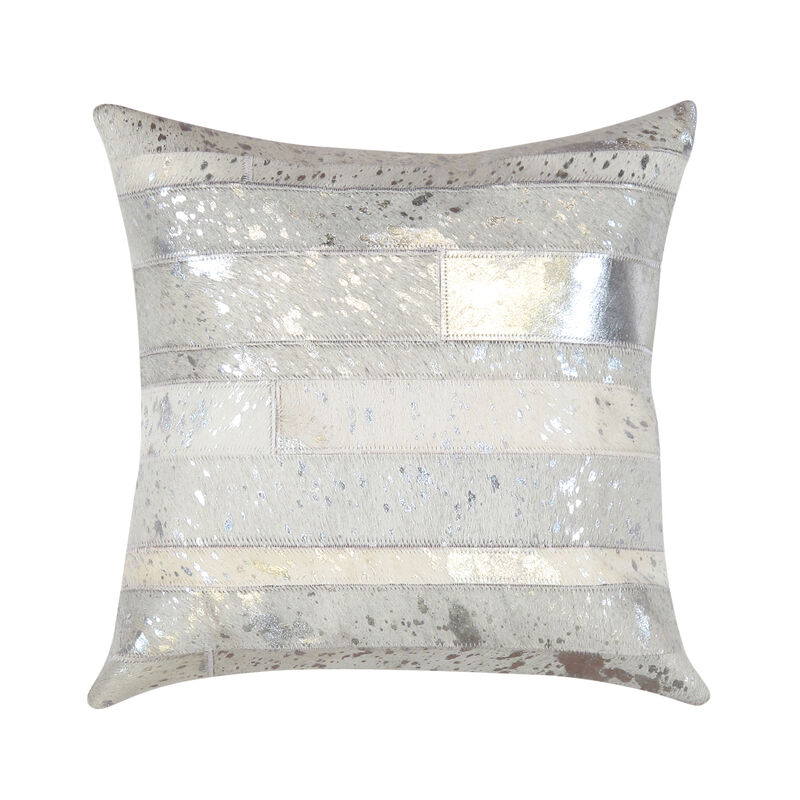 Pasargad Home Safari Striped Silver Cowhide Throw Pillow image number 0