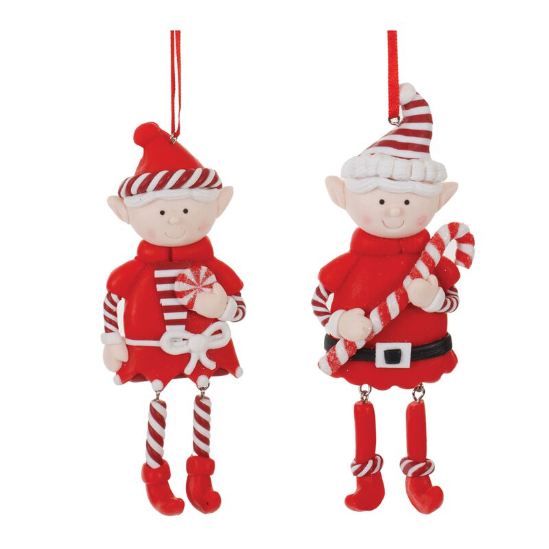 Set of 12 Clay Dough Elf Ornaments for Christmas Tree or Holiday Gift Accents