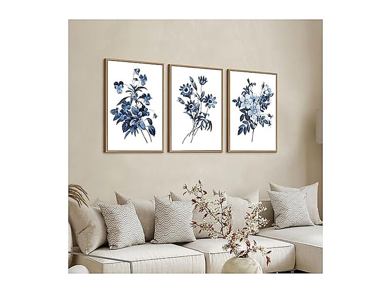 Large Framed Canvas Wall Art Natural Float Indigo Flowers Picturtes Living Decor image number 2