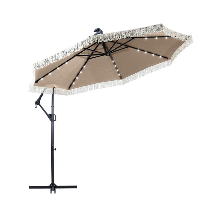 10FT Patio Offset Hanging Umbrella, Cantilever Patio Umbrella with Tassel for Backyard Garden, Green