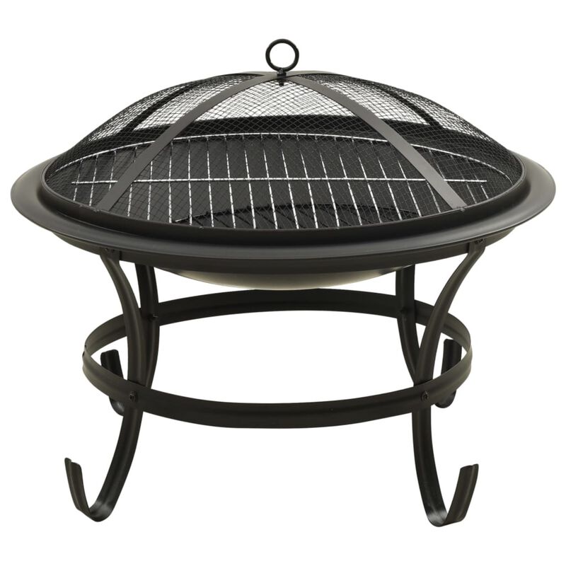 vidaXL 2-in-1 Fire Pit and BBQ with Poker 22"x22"x19.3" Steel