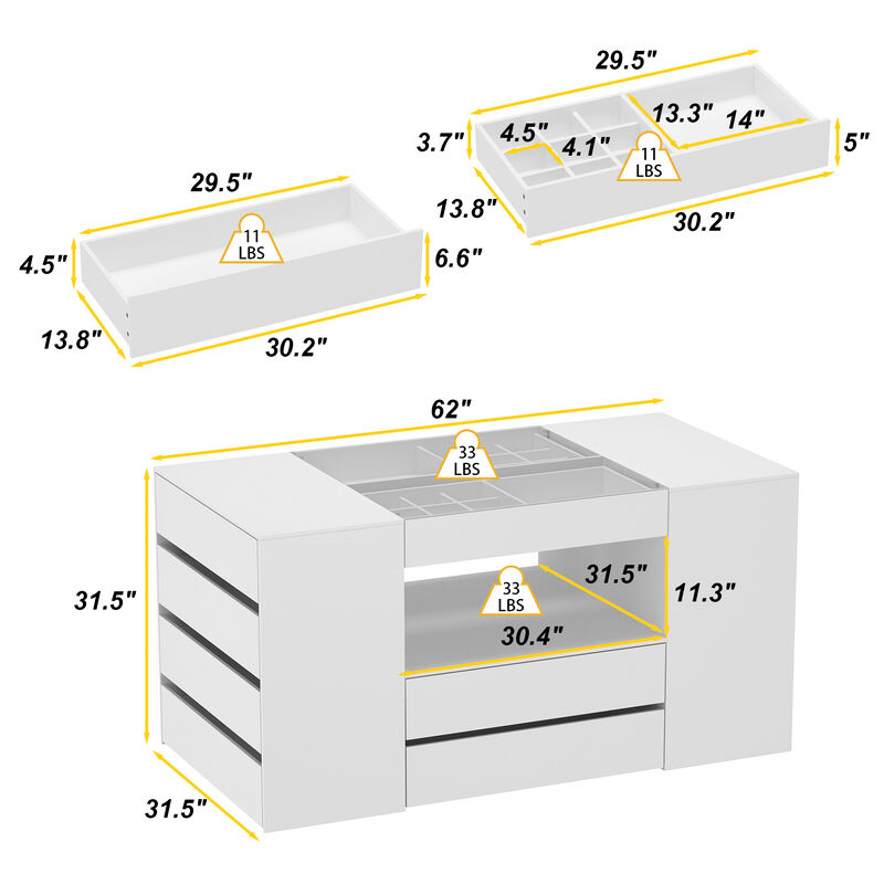 FUFU&GAGA Modern Dresser with Spacious Drawers and Organizer Trays (62" W x 31.5" H x 31.5" D),White