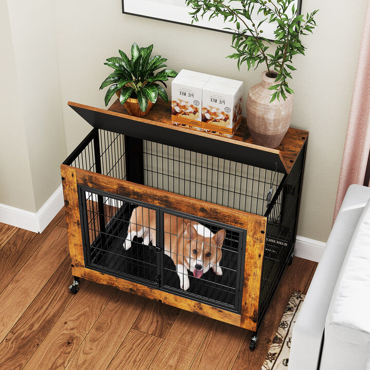Steel Frame Dog Crate with Flip-Up Access, 3 Secure Doors & Removable Tray For Dogs