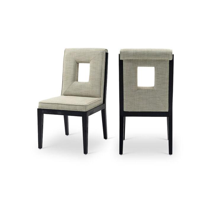 Meridian Furniture Gwendolyn Green Linen Textured Fabric Dining Side Chair, Set of 2