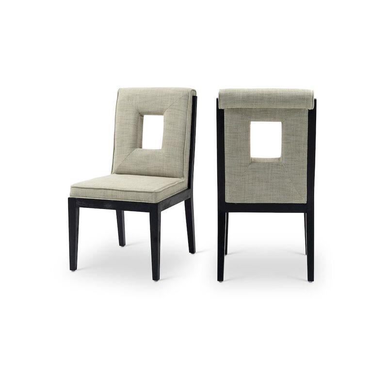 Meridian Furniture Gwendolyn Green Linen Textured Fabric Dining Side Chair, Set of 2