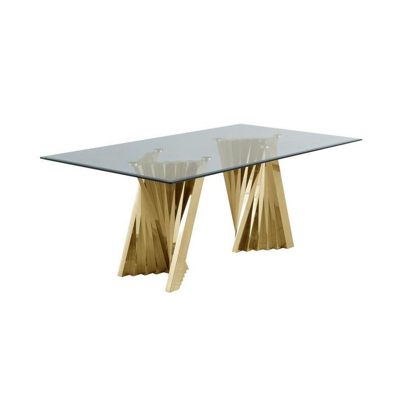 Best Quality Furniture Classic 78 Gold Glass Dining Table with Spiral Base