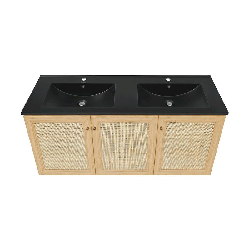 48" Wall-Mounted Bathroom Vanity with Double Basin Sink Top image number 2