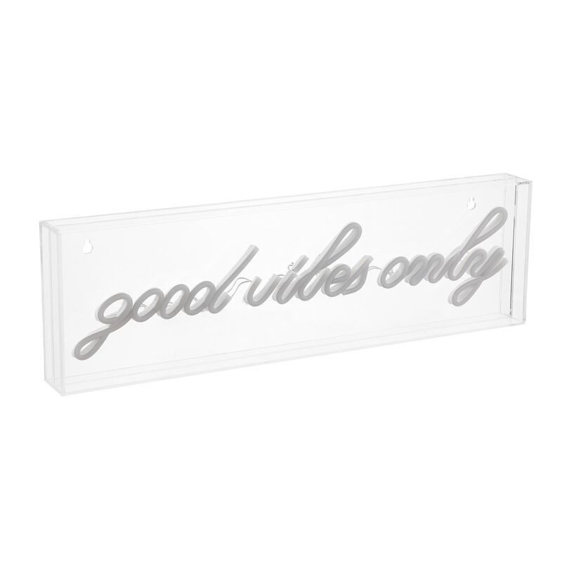 Good Vibes Only 20" X 6" Contemporary Glam Acrylic Box USB Operated LED Neon Light, Yellow
