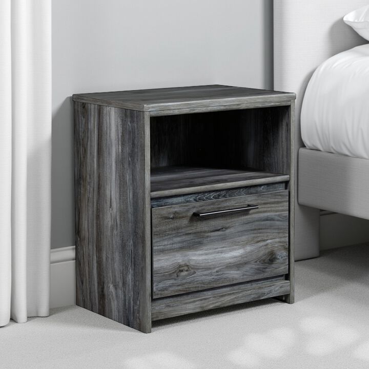 Bays Nightstand, 1 Drawer USB Port, Modern Rustic Laminate Smoky Gray