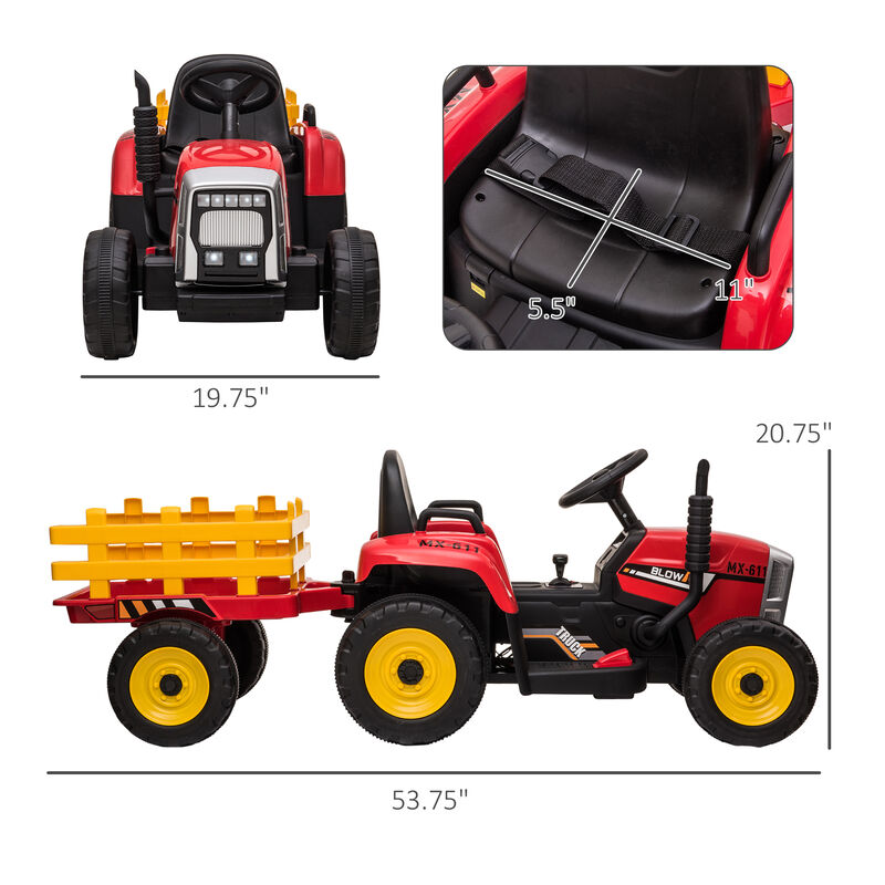 BreeBe 12V Electric Ride on Tractor with Trailer, 25W Dual Motors image number 2