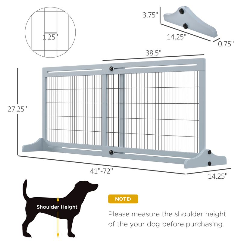 72" W x 27.25" H Extra Wide Freestanding Pet Gate with Adjustable Length Dog, Cat, Barrier for House, Doorway, Hallway, Blue-grey