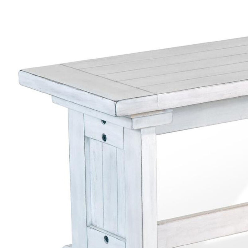 Sime Side Dining Bench, Plank Style, Off White Mahogany Wood 48 Inch