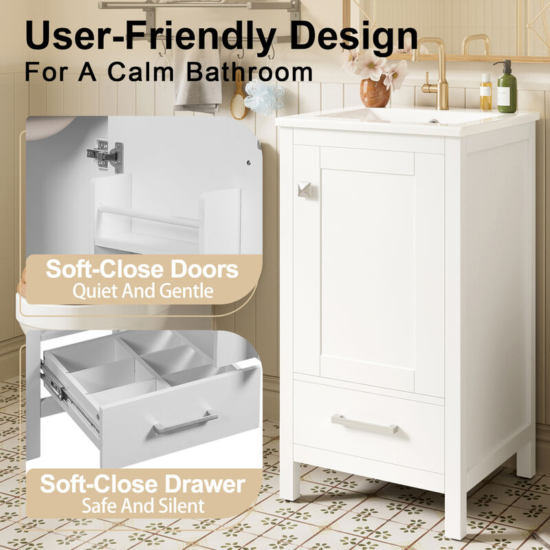 ELEMENT ACE Compact Bathroom Vanity with Integrated Ceramic Sink, Soft-Close Drawer & Door, Divider Drawer, Adjustable Foot Pads for Small Bathrooms image number 6