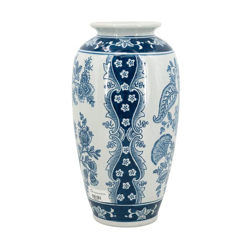 Hivvago 15 Inch Light Blue And White Floral Porcelain Urn Vase