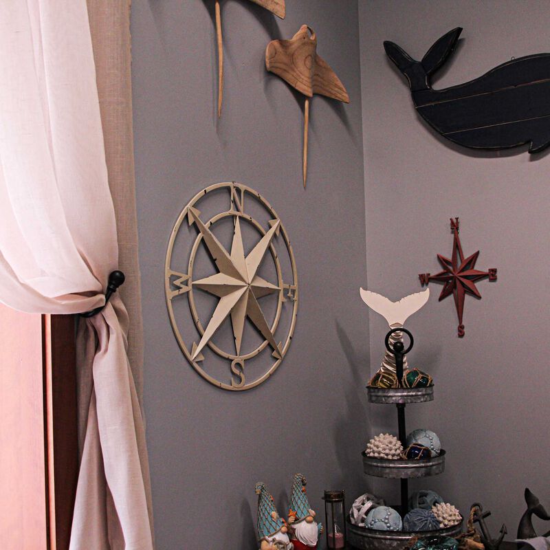 Antiqued White Indoor Outdoor Metal Compass Rose Wall Sculpture 20.5 Inch image number 5