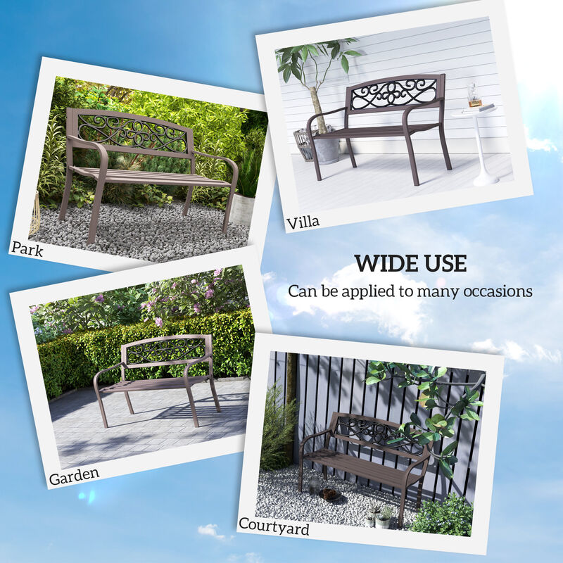 Hivvago 50 Inch Outdoor Bench Metal Slatted Garden Seating image number 5