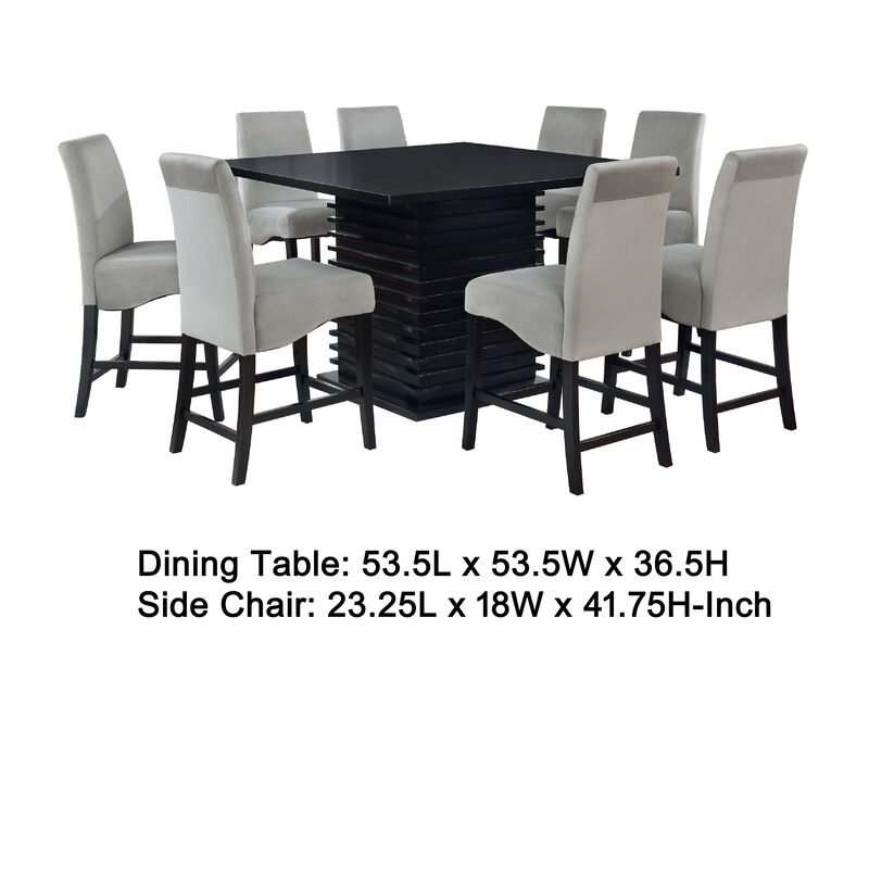 Tela 9pc Counter Height Dining Set, Black Wood Table, 8 Gray Chairs image number 5