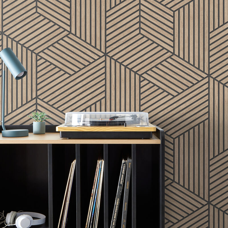 Gerrit Light Brown Geometric Panel Wallpaper image number 2